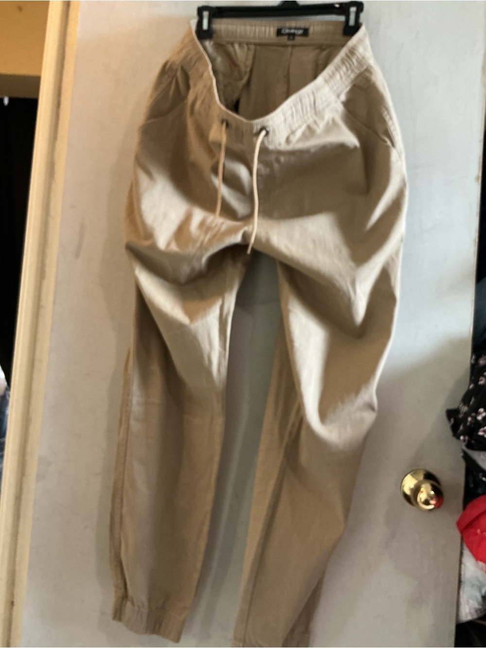 Men's Khaki Jogger Pants - Casual Drawstring Trousers - Picture 3 of 8